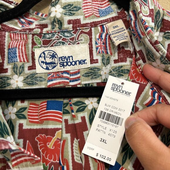 NWT Reyn Spooner Hawaiian Shirt Men 3XL Red Flag American Union Jack Button Down - Picture 7 of 7